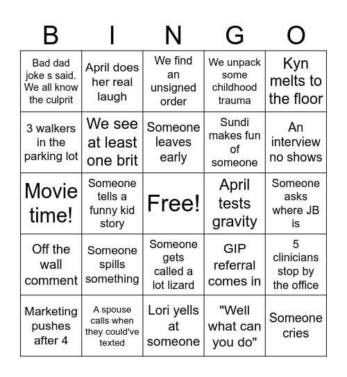 Office Bingo Card