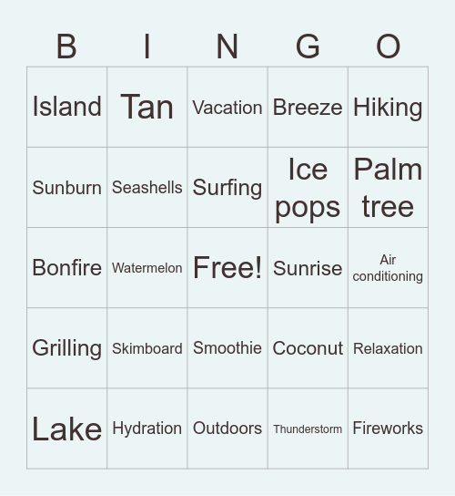 HRSD Summer Bingo! Bingo Card