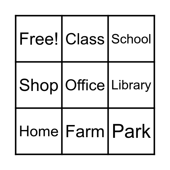 PLACES Bingo Card