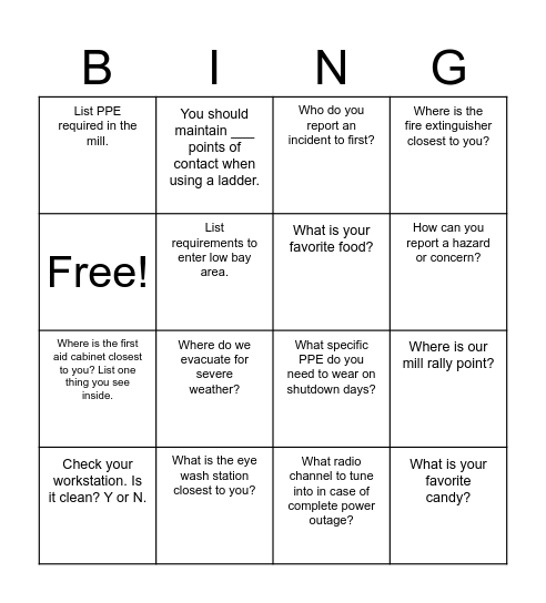 BINGO (Complete All) Bingo Card