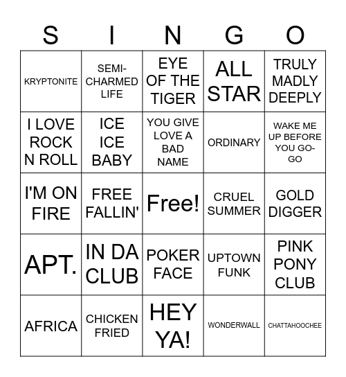 GEZELLIG SINGO Bingo Card