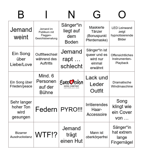 ESC 2025 Bingo Card