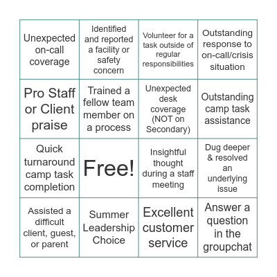 SCS Bingo Card