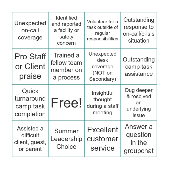 SCS Bingo Card