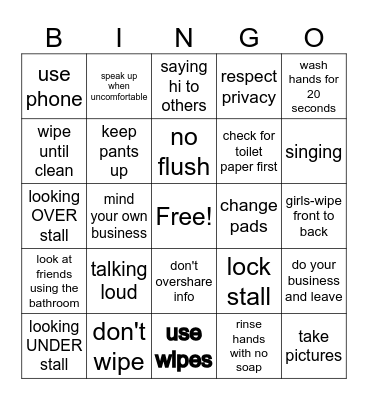 Do's and Don'ts in the Bathroom Bingo Card