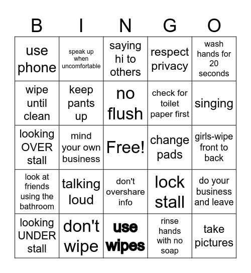Do's and Don'ts in the Bathroom Bingo Card