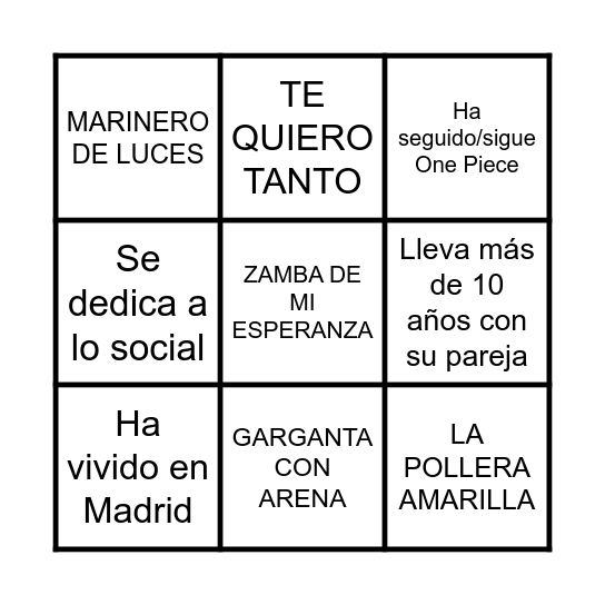 BINGO MUSICAL Bingo Card