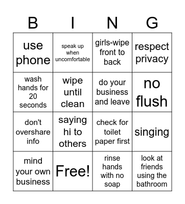 Do's and Don'ts in the Bathroom Bingo Card