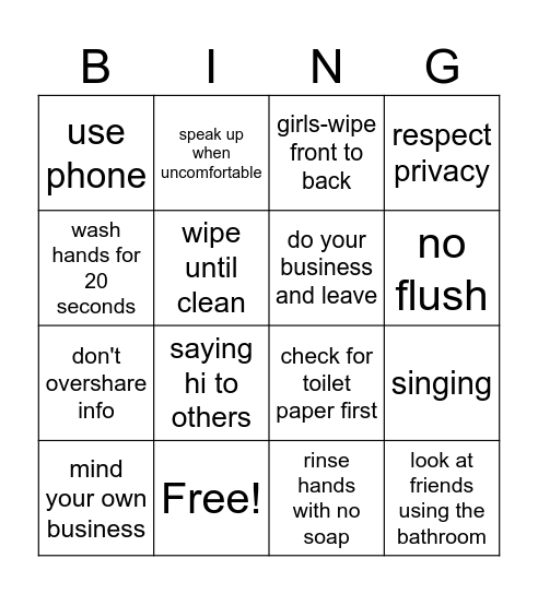 Do's and Don'ts in the Bathroom Bingo Card