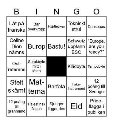 Eurovison Bingo Card