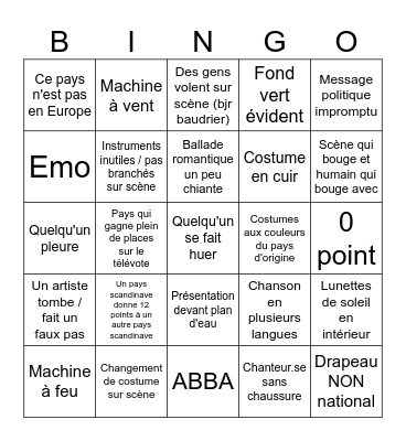 Eurovision Bingo Card