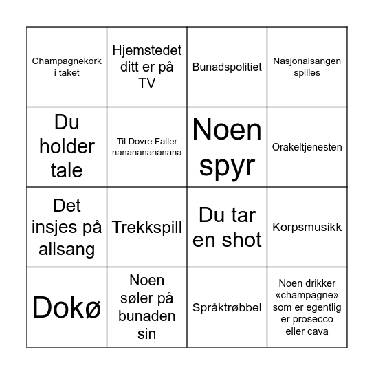 17. Mai Frokost Bingo Card