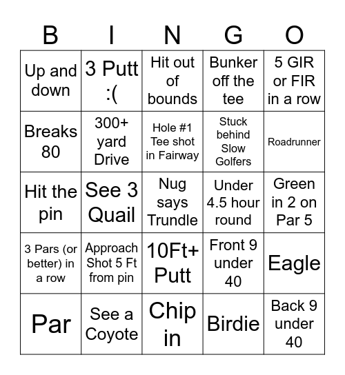 Papanug's Golf Bingo Card