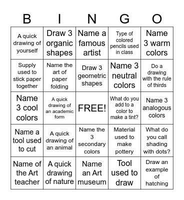 ART Bingo Card