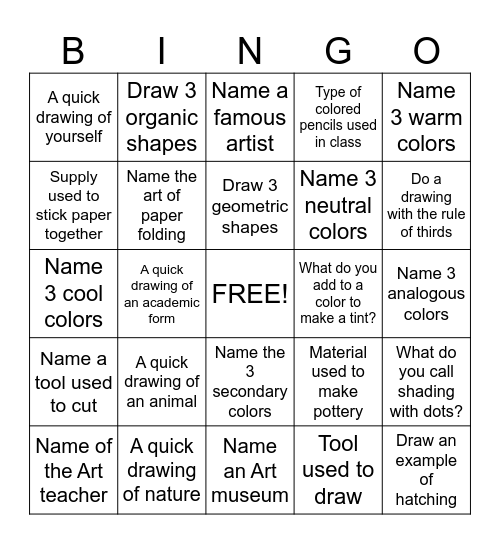 ART Bingo Card