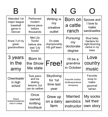 BOG Bingo "Getting to Know You" Bingo Card