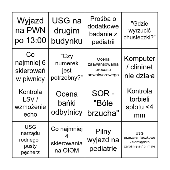 Bingo pracowni USG B Bingo Card