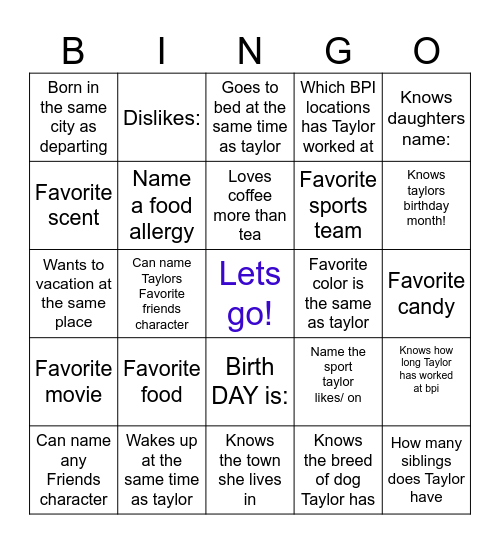 Farewell Bingo Card
