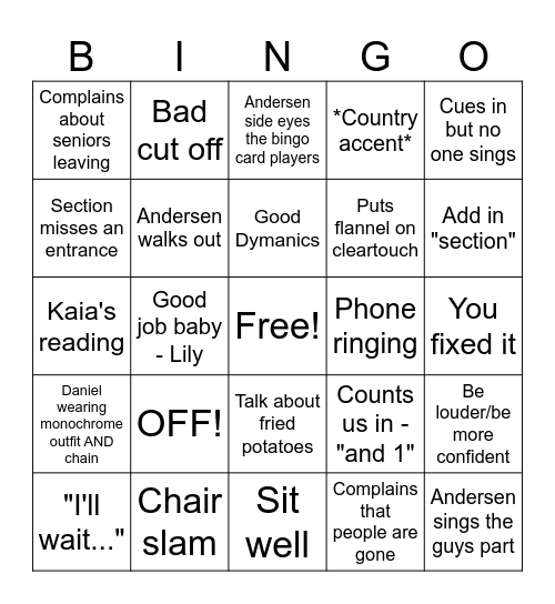 Choir Bingo Card