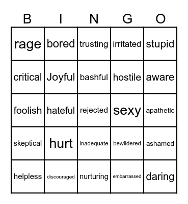 EMOTIONS Bingo Card