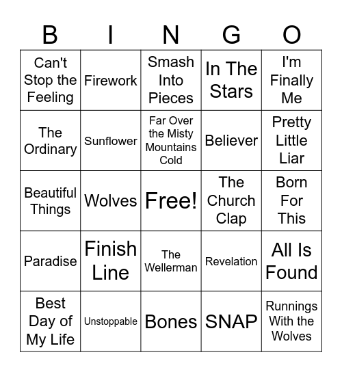 McKinnon 3-5 - Soundtrack of My Life Bingo Card