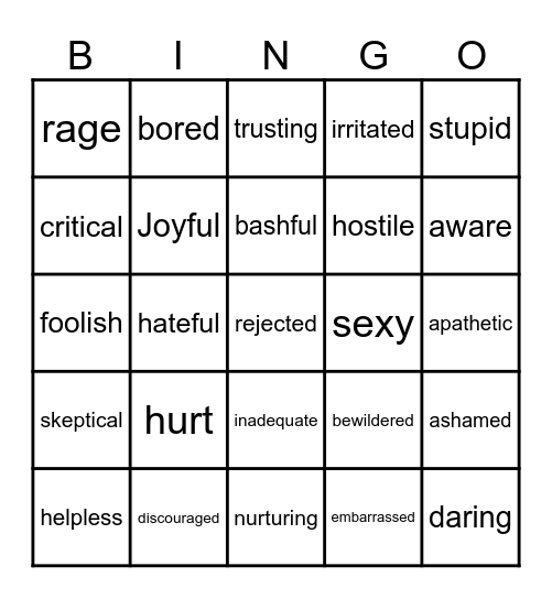 EMOTIONS Bingo Card