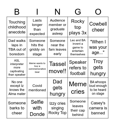 UT GRAD 2025 Bingo Card