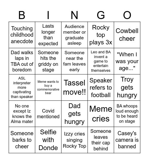 UT GRAD 2025 Bingo Card