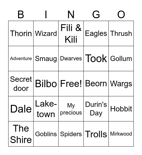 WE LOVE THE HOBBIT Bingo Card