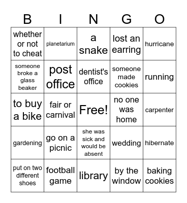 Inferencing Bingo Game Bingo Card