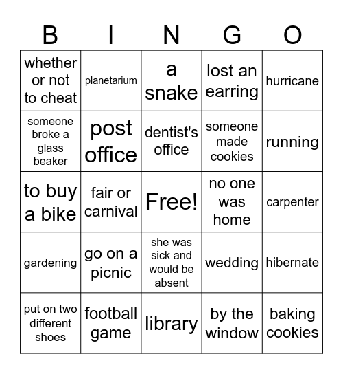 Inferencing Bingo Game Bingo Card
