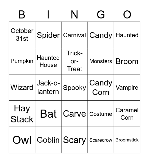 Halloween Bingo Card