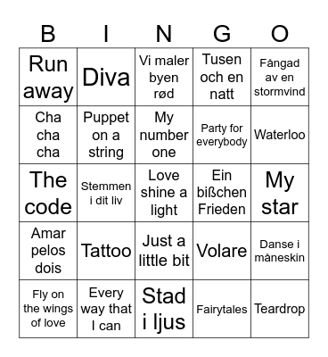 Eurovision Bingo Card