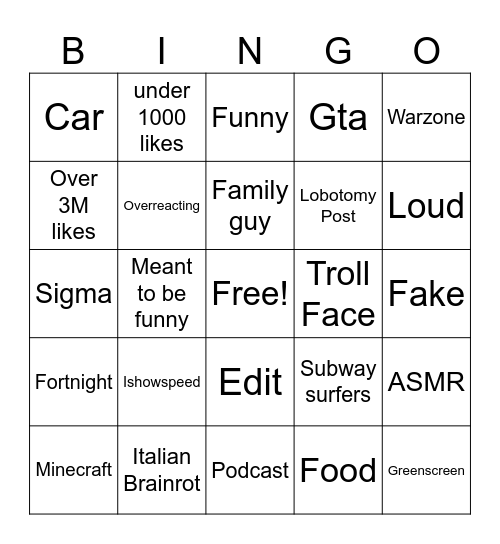 Untitled Bingo Card
