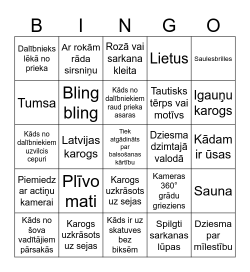 Eirovīzijas Bingo Card