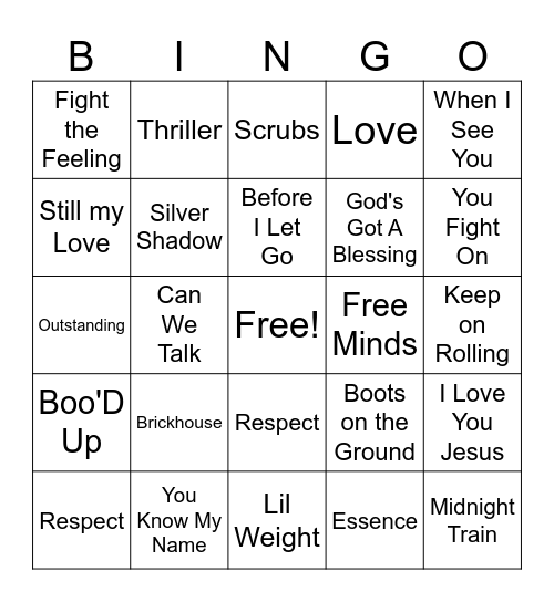 Family Reunion Music BINGO Card