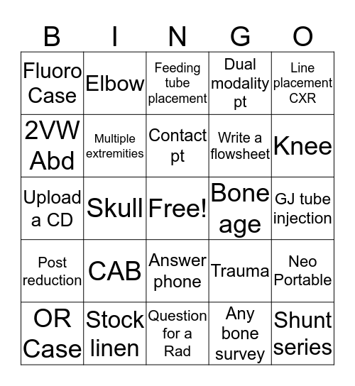 Radiology Week Bingo Card