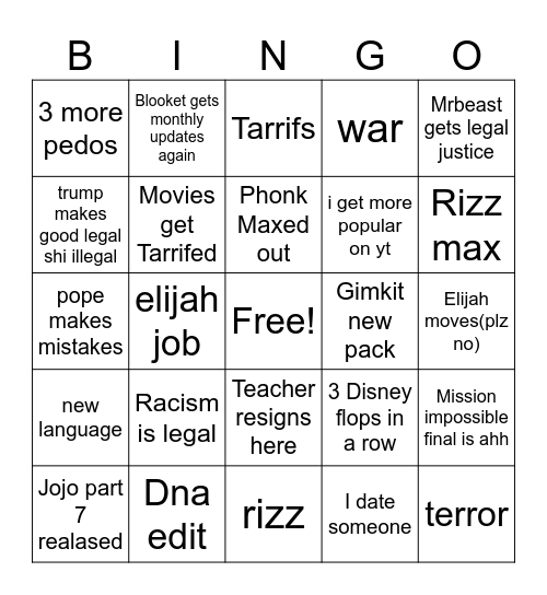 2025 second half card Bingo Card