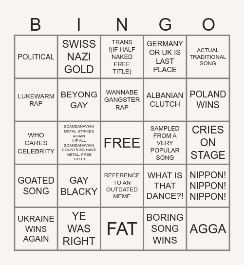 EUROVISION 2025 Bingo Card