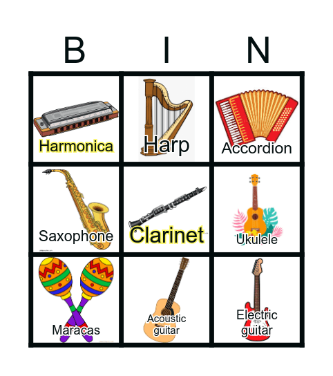 Musical Instruments Bingo Card