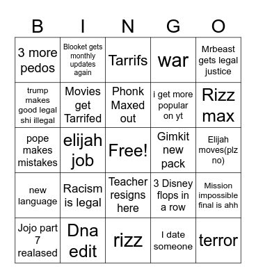 2025 second half card Bingo Card