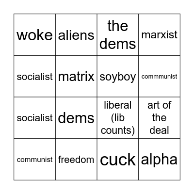 braindead conservative buzzword bingo Card