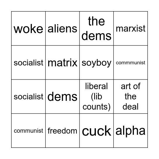braindead conservative buzzword bingo Card