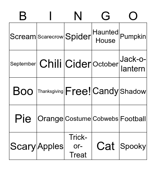 Fall Bingo Card