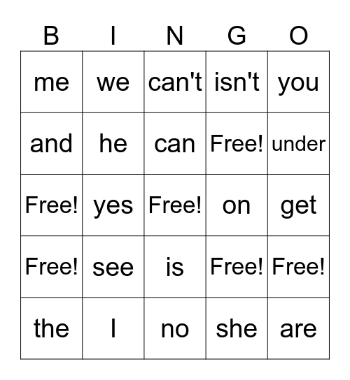 SIGHT words! Bingo Card