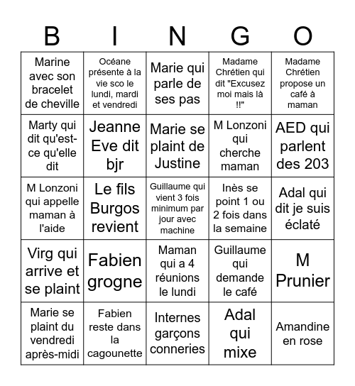Bingo de la semaine 19 mai Bingo Card