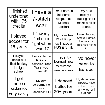 Untitled Bingo Card