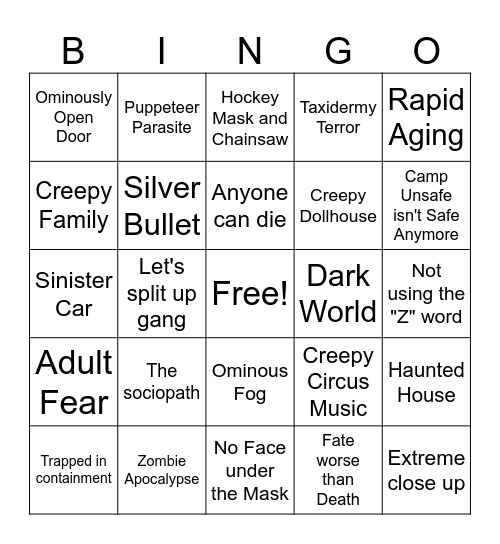 Horror Tropes Bingo Card Bingo Card