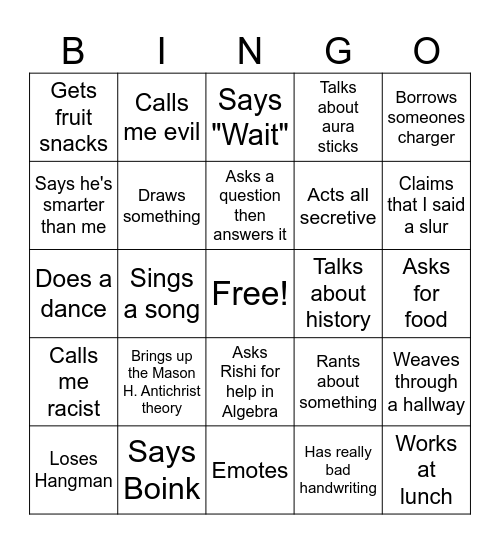 Untitled Bingo Card