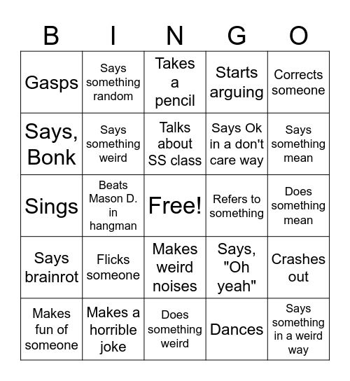 Mason H. Bingo Card